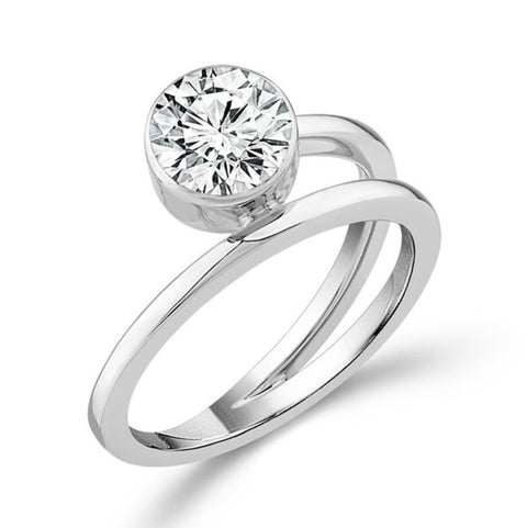 14K White Gold Skyset™ Round Brilliant Diamond Bezel Wrap Ring 3/4ct