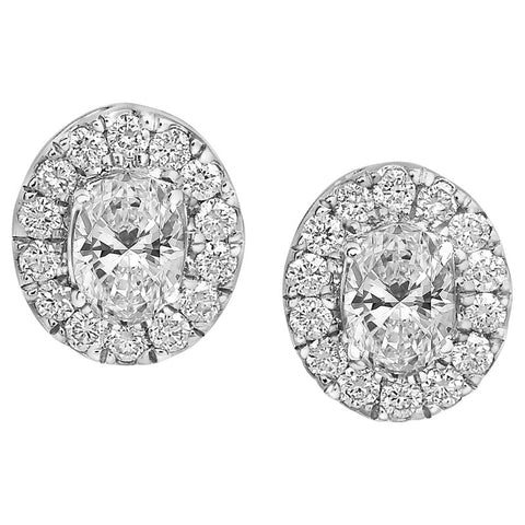 14K Oval Halo Diamond Stud Earrings