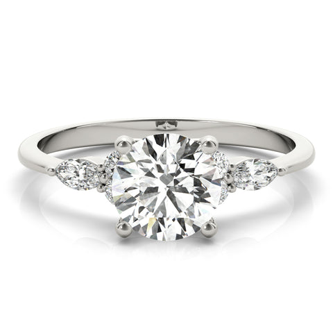Round Brilliant & Marquise Accent Diamond Engagement Ring