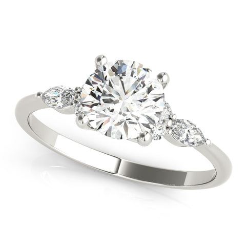 Round Brilliant & Marquise Accent Diamond Engagement Ring