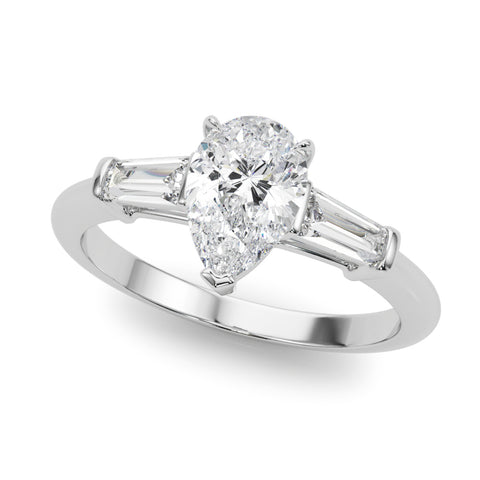 Pear With Baguette Accents Diamond Engagement Ring 1.07Ct