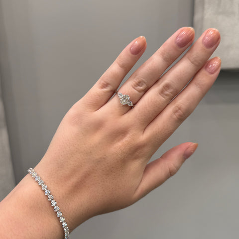 Oval & Pear 3 Stone Diamond Engagement Ring