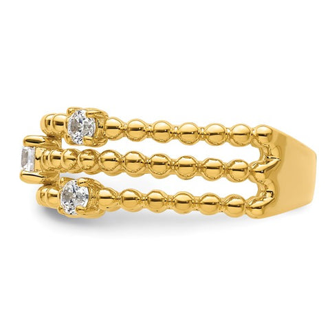 14K Yellow Gold Beaded Triple Diamond Band 3/8ctw