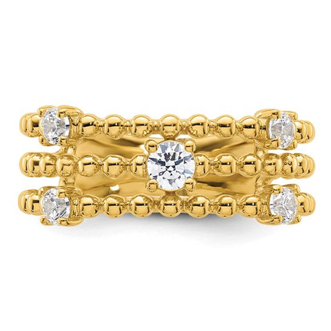 14K Yellow Gold Beaded Triple Diamond Band 3/8ctw