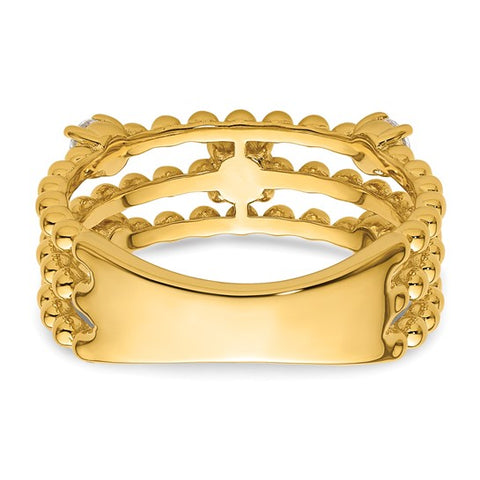 14K Yellow Gold Beaded Triple Diamond Band 3/8ctw