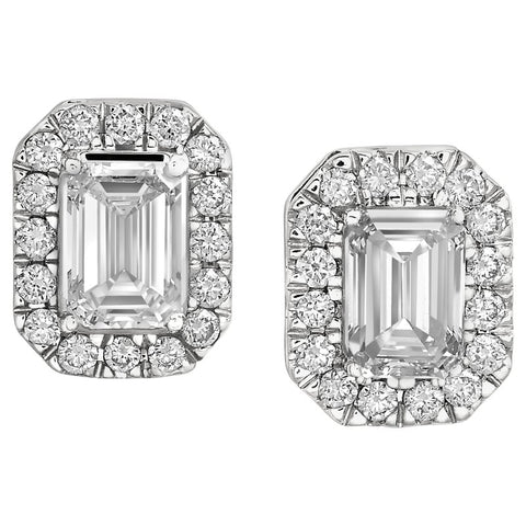 14K Emerald Halo Diamond Stud Earrings