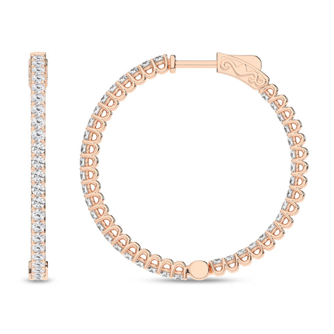 14K Inside-Out Hoop Diamond Earrings 3ctw