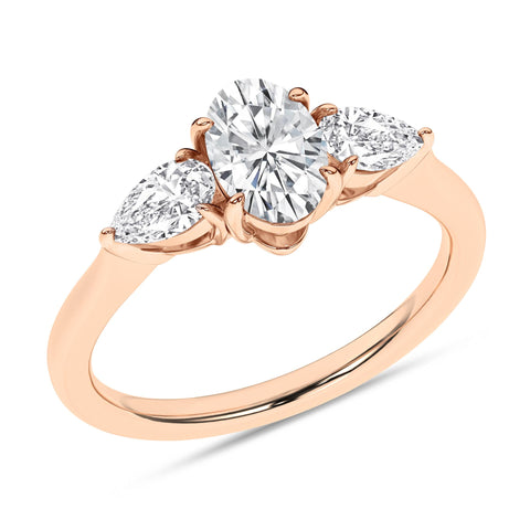 Oval & Pear 3 Stone Diamond Engagement Ring