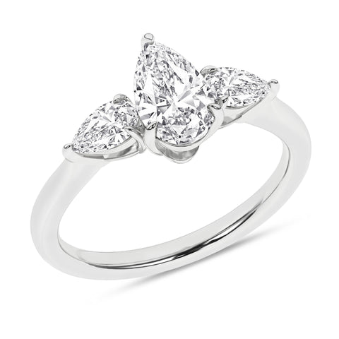 Pear 3 Stone Diamond Engagement Ring