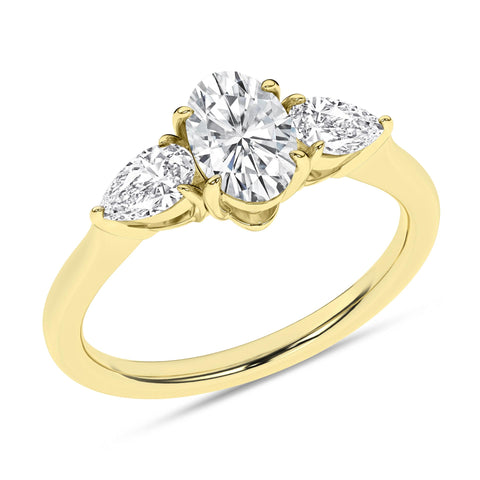 Oval & Pear 3 Stone Diamond Engagement Ring