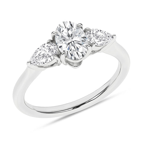 Oval & Pear 3 Stone Diamond Engagement Ring