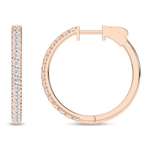 14K Hoop Diamond Earrings 1ctw