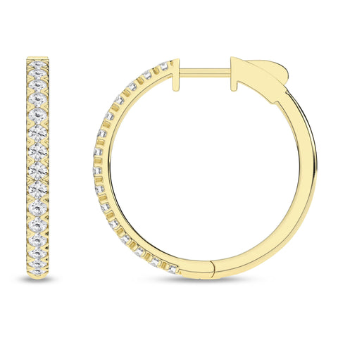 14K Hoop Diamond Earrings 1ctw