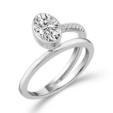 14K White Gold Skyset™ Oval Diamond Bezel Wrap Ring 1ct