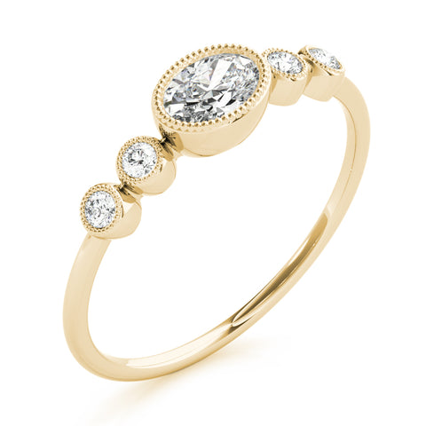 Petite Oval Milgrain Bezel 5 Stone Diamond Band