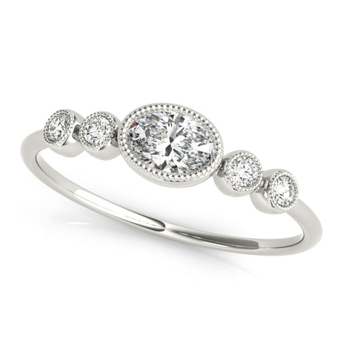 Petite Oval Milgrain Bezel 5 Stone Diamond Band