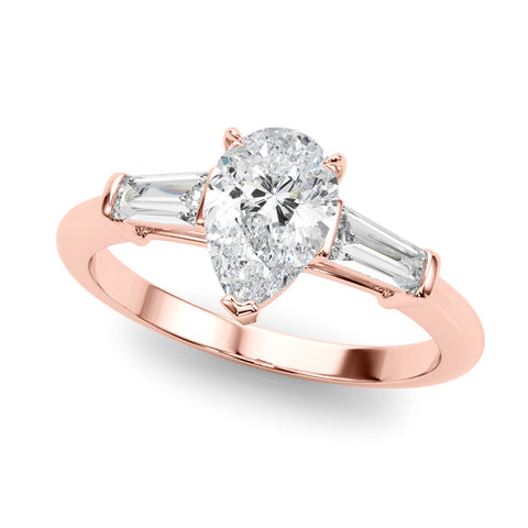 Pear With Baguette Accents Diamond Engagement Ring 1.07Ct