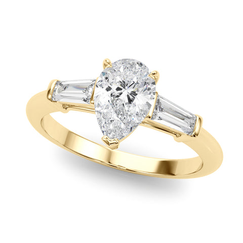 Pear With Baguette Accents Diamond Engagement Ring 1.07Ct