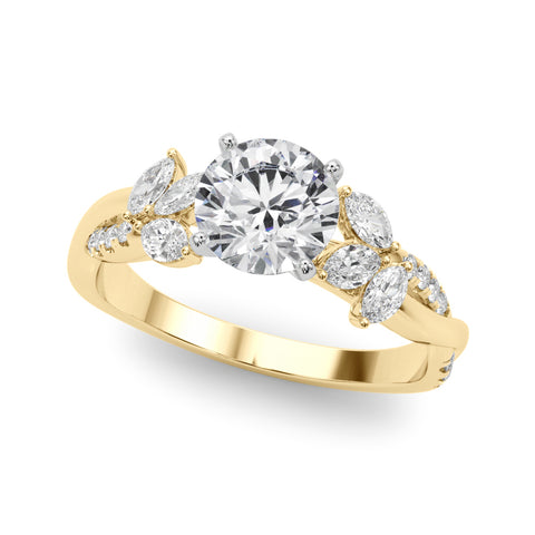 Round Brilliant Two-Tone Floral Accented Diamond Engagement Ring 1.32Ct