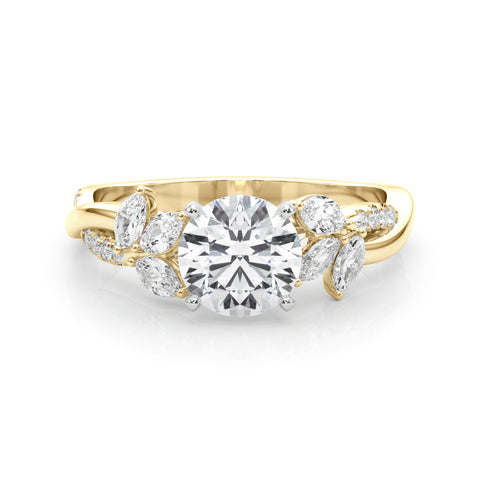 Round Brilliant Two-Tone Floral Accented Diamond Engagement Ring 1.32Ct