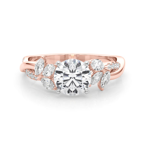 Round Brilliant Two-Tone Floral Accented Diamond Engagement Ring 1.32Ct