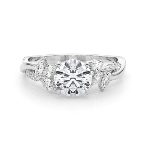 Round Brilliant Two-Tone Floral Accented Diamond Engagement Ring 1.32Ct