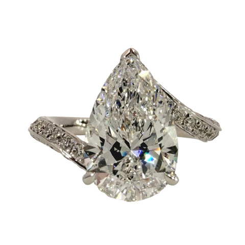 Pear Diamond Accented Bypass Engagement Ring 3.00 Carat