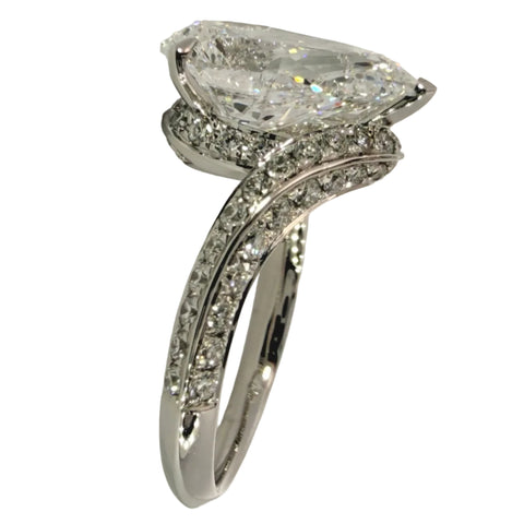 Pear Diamond Accented Bypass Engagement Ring 3.00 Carat