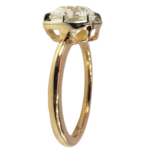2.10 Carat Old Mine Square Cushion Diamond Collet Solitaire Engagement Ring in 14K Yellow Gold