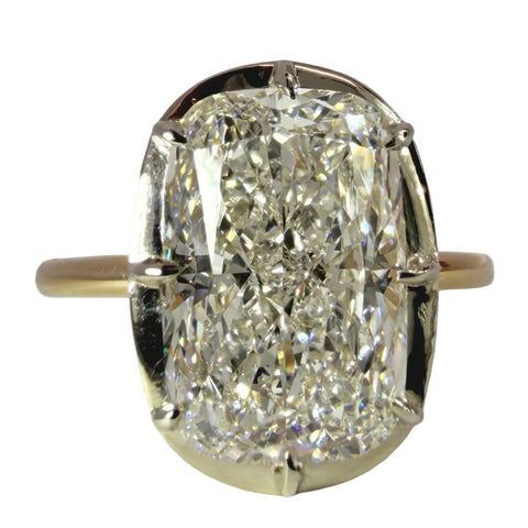 5.04 Carat Elongated Cushion Diamond Collet Solitaire Engagement Ring in 14K Yellow Gold