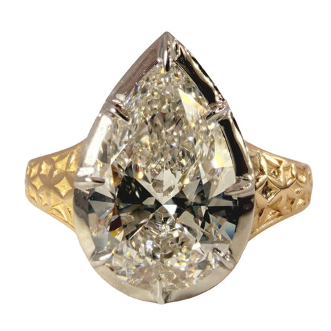 3.02 Carat Pear Diamond Collet Solitaire Engagement Ring in 14K Yellow Gold