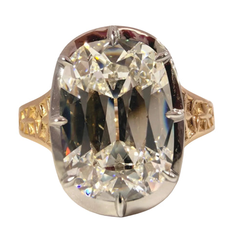5.03 Carat Old Mine Elongated Cushion Diamond Collet Solitaire Engagement Ring in 14K Yellow Gold