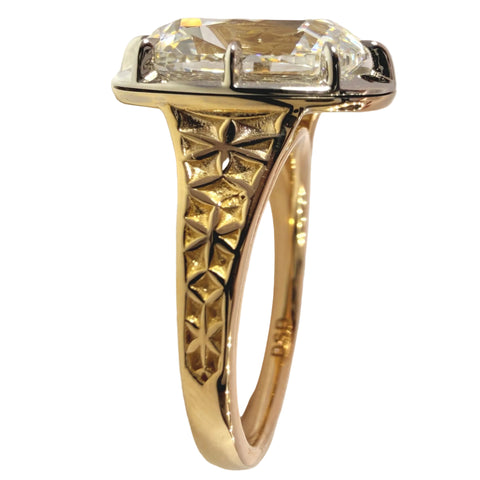 5.03 Carat Old Mine Elongated Cushion Diamond Collet Solitaire Engagement Ring in 14K Yellow Gold