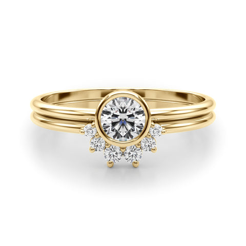 Bezel Round Solitaire & Diamond Crown Stacking Set