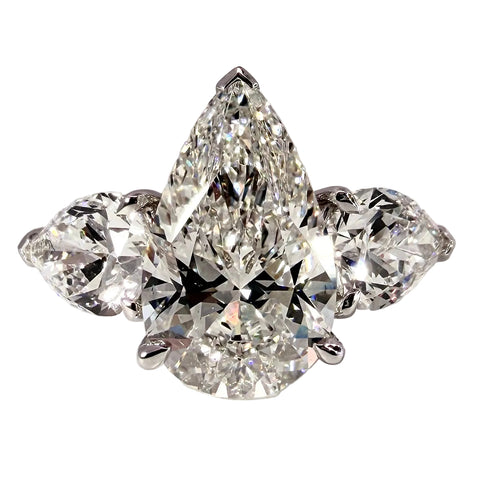 Three-Stone Pear Pave Engagement Ring 4.02 Carat