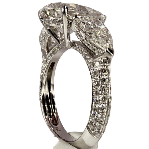 Three-Stone Pear Pave Engagement Ring 4.02 Carat