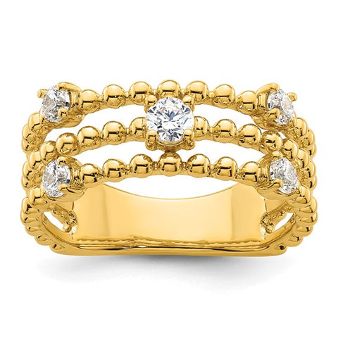 14K Yellow Gold Beaded Triple Diamond Band 3/8ctw