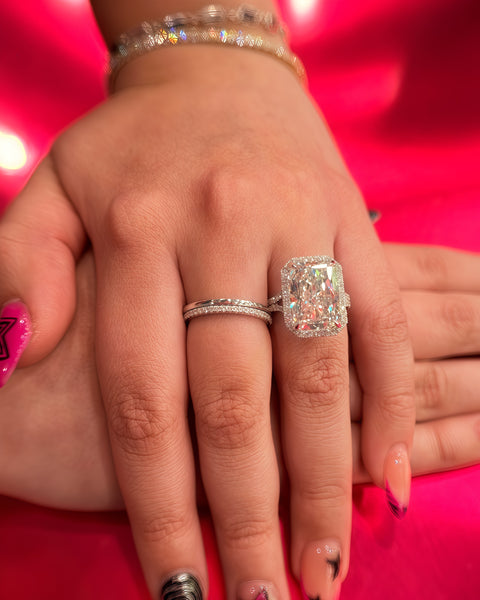 Diamond Accented Radiant Halo Ring 9.03 Carat