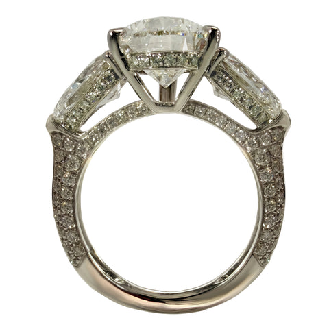 Three-Stone Pear Pave Engagement Ring 4.02 Carat