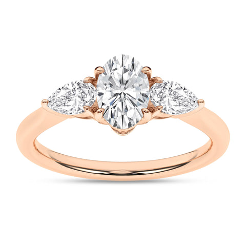 Oval and Pear Three Stone Diamond Engagement Ring 1.57Ctw