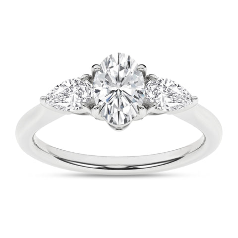 Oval and Pear Three Stone Diamond Engagement Ring 1.57Ctw