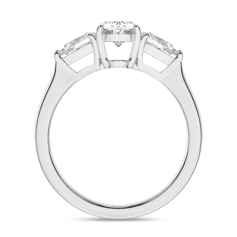 Oval and Pear Three Stone Diamond Engagement Ring 1.57Ctw