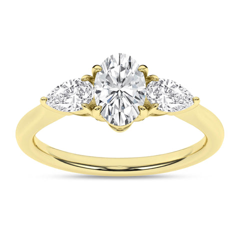 Oval and Pear Three Stone Diamond Engagement Ring 1.57Ctw