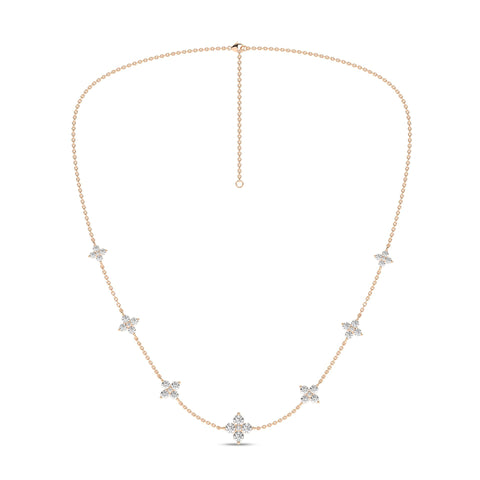 14K Flower Petals Diamond Station Necklace 2ctw