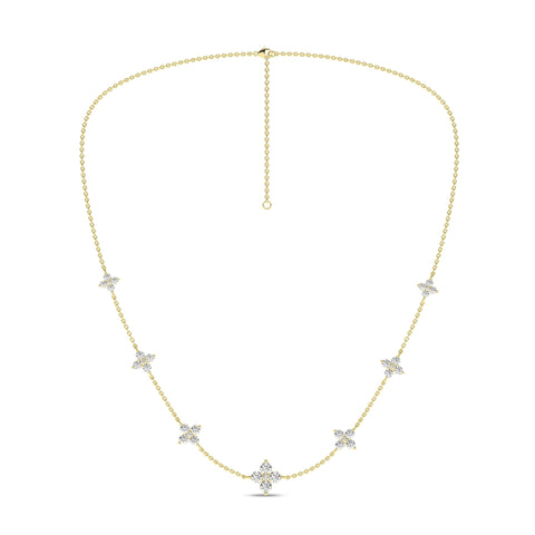 14K Flower Petals Diamond Station Necklace 2ctw