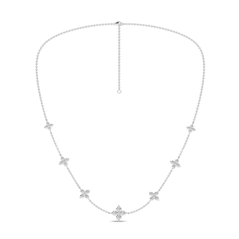 14K Flower Petals Diamond Station Necklace 2ctw