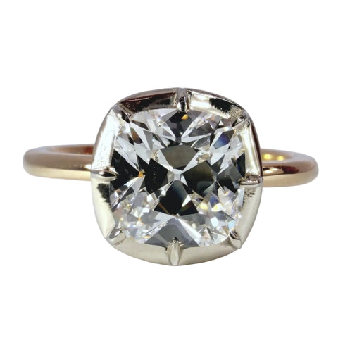 2.10 Carat Old Mine Square Cushion Diamond Collet Solitaire Engagement Ring in 14K Yellow Gold