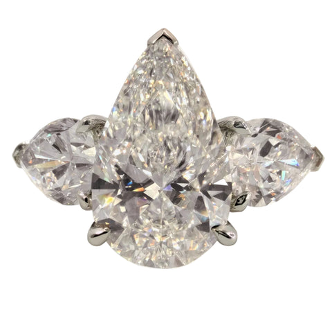 Three-Stone Pear Pave Engagement Ring 4.02 Carat